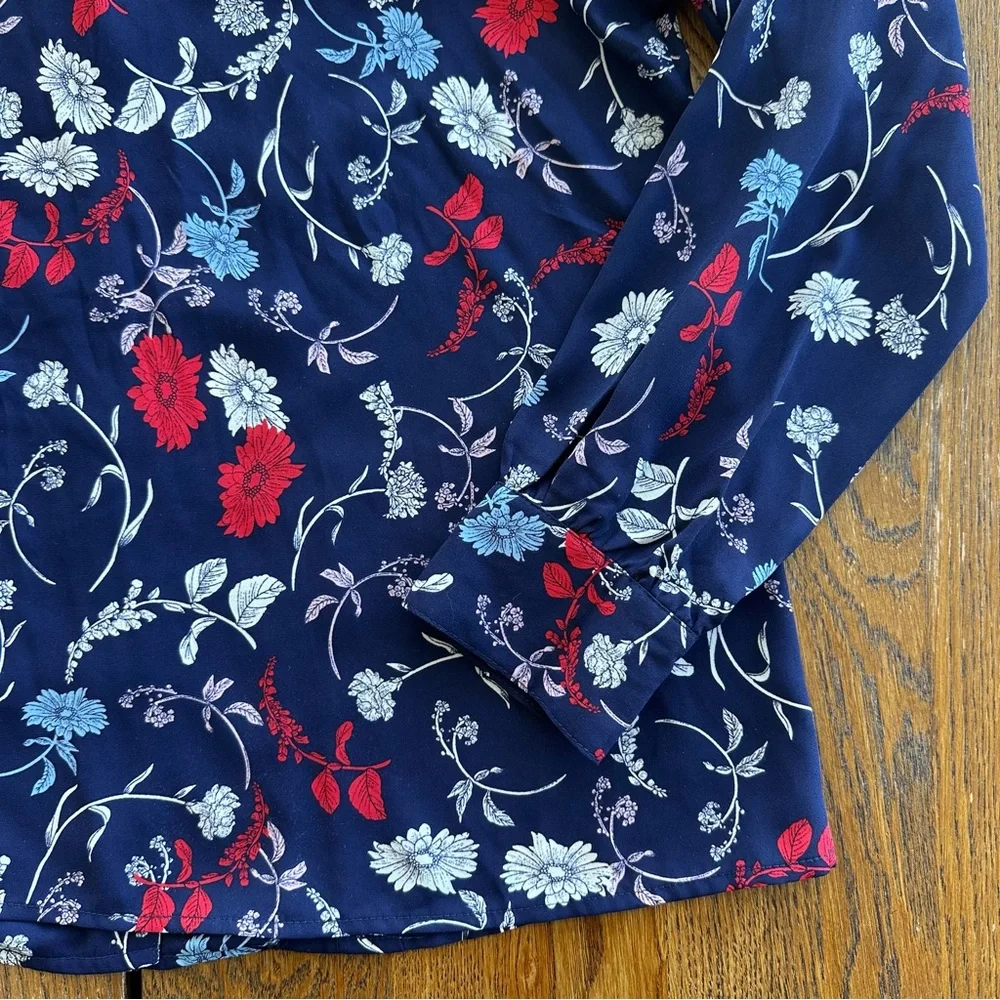 Nanette Lepore Chiffon Floral Print Pleated Top Career Blouse Women's Size M - Picture 14 of 16